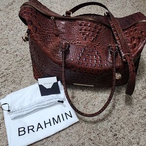 Brahmin Rich Brown Crocodile-Embossed Travel Bag